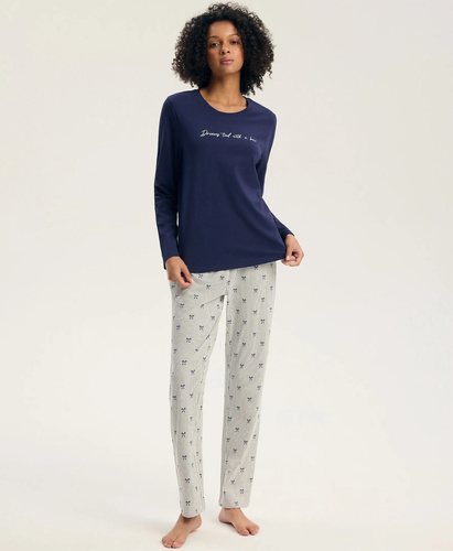 Pigiama da donna Henderson Ginni 45419 100% cotone manica lunga gatti grigia