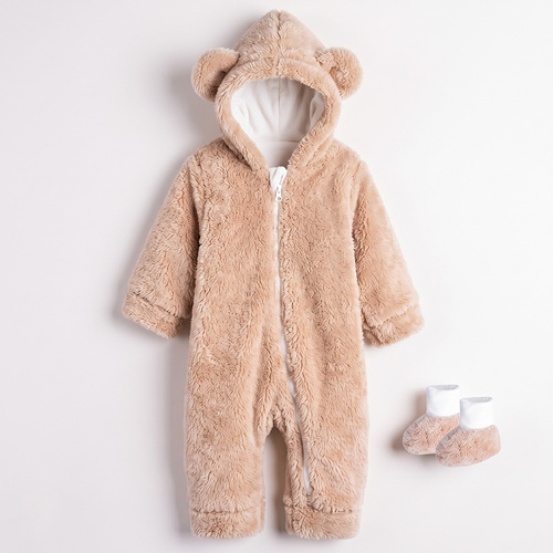 227270 Nicol BENEK Tuta neonato orsetto + scarpine beige con cappuccio