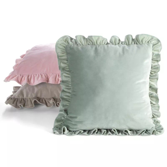 Copricuscino Brenda 45x45 verde salvia velluto volant sage