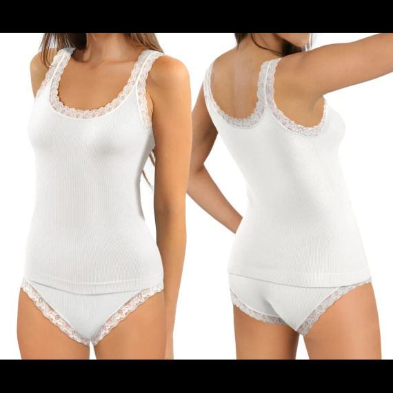 Canotta donna Sesto Senso 6109 pizzo senza cuciture elastica white