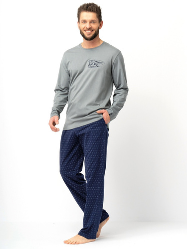 Pigiama da uomo Key MNS 612 verde blu navy - cotone, manica lunga, taglio classico