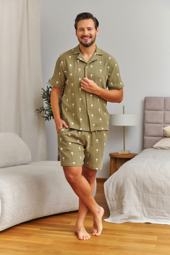 Pigiama uomo Doctor Nap 7417 mussola cotone – camicia e shorts oliva