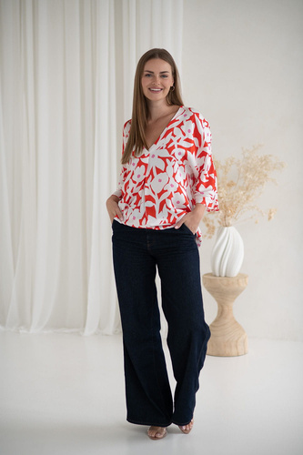 Camicetta premaman Mamafullness Milk&Love a fiori - viscosa, manica 3/4, oversize