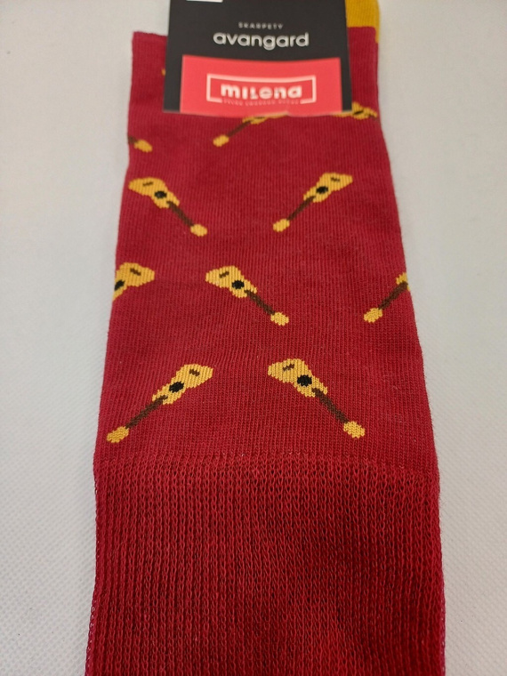 Calze da uomo Milena Avangard 0125-122 - Small Guitars | Cotone, non pressato, produzione polacca - marrone