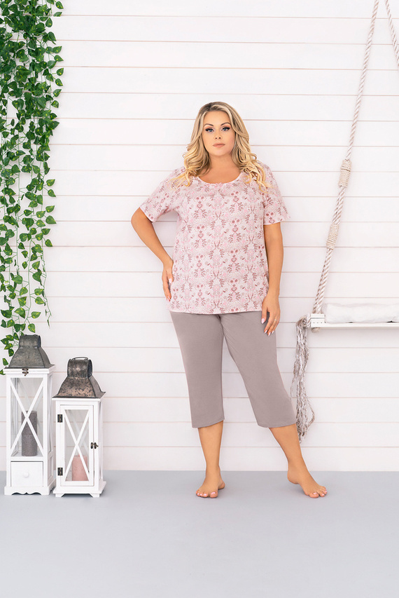 Kalmia Pigiama da donna manica corta, pantaloni 3/4 Stampa italiana