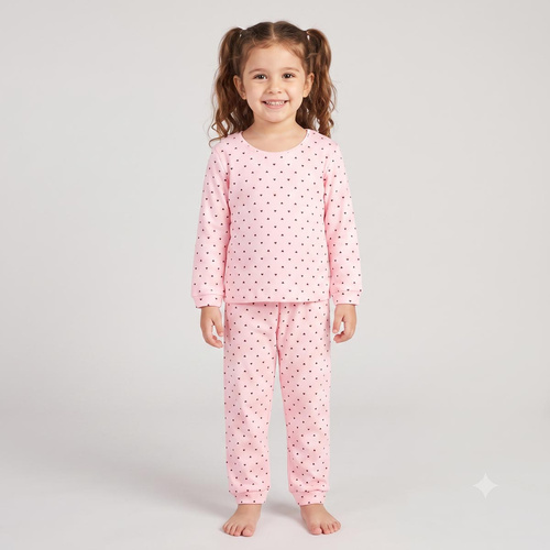 Pigiama bambina Nicol Tosia 225038 in cotone, lunga, rosa con cuoricini