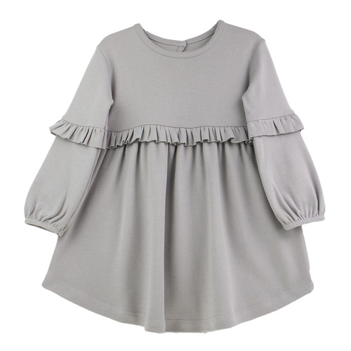 141971 Abito Nicol a maniche lunghe - grigio, in cotone, con balze