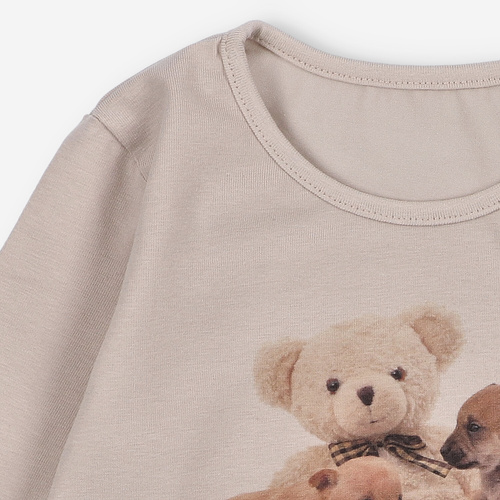 KAR-3005 Camicetta a maniche lunghe da bambina Lagarto Verde beige - elegante, cotone, produzione polacca