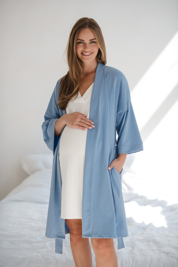 Milk&Love vestaglia premaman blu - cotone con elastan, confortevole, manica 7/8