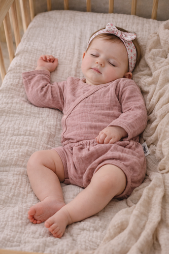 Body in mussola Just Muslin 03235R Makoma rose- manica lunga, chiusura a busta, 100% cotone