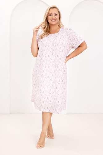 Camicia da notte da donna 018 Regina pink- 100% cotone premium, bottoni, collo a pieghe, sonno confortevole ogni notte