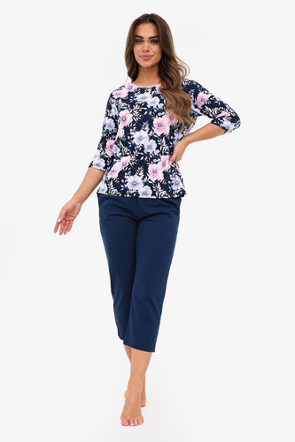 Pigiama donna 147/465 Anabel CORNETTE - cotone, manica 3/4, blu navy