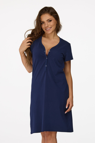no. 16 Camicia da notte per la gravidanza Senizo blu navy - 100% cotone, manica corta, allattamento con bottone