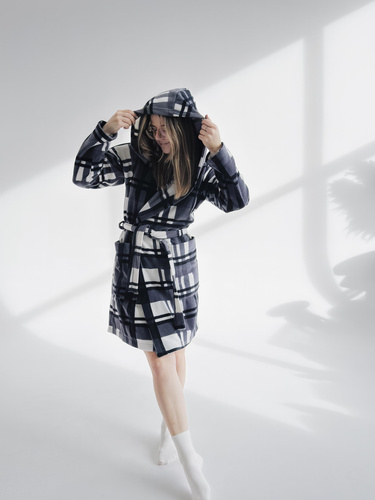 031 Coperta accappatoio De Lafense - accappatoio da donna in caldo pile Super Cozy, grigio