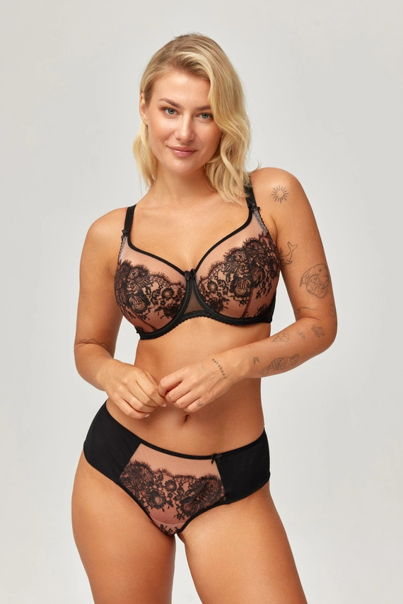 Reggiseno Sara Azal Semi Soft Nero in Pizzo, Mezza Coppa con Ferretto