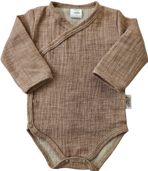 Body in mussola Just Muslin 03235L Makoma latte- manica lunga, chiusura a busta, 100% cotone