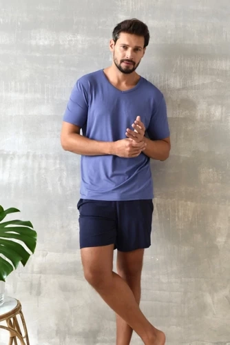 Dallas Pigiama uomo manica corta, pantaloncini Moda italiana - blu