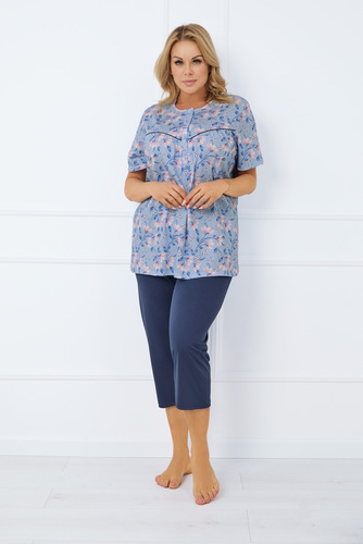 Facelia Pigiama donna manica corta, pantaloni 3/4 Moda italiana - stampa/verde