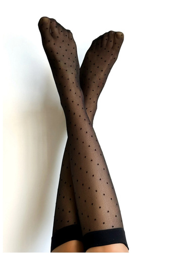 Puntini Veneziana nero al ginocchio - delicati, con orlo non pressato | Comfort ed eleganza