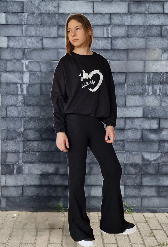 Bambarillo - pantaloni a campana in maglia a coste nera - maglia a coste, cotone con elastan