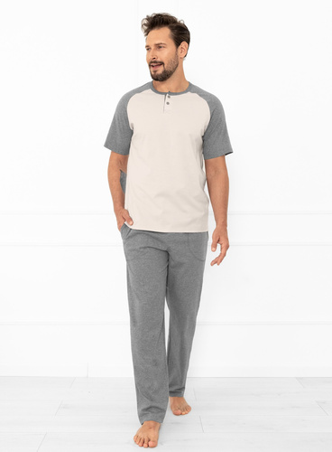 Pigiama da uomo Alexander Italian Fashion beige - cotone, polo e pantaloni