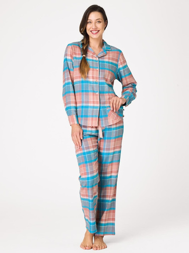 Pigiama donna Key LNS 435 marina – in flanella, aperta, 100% cotone