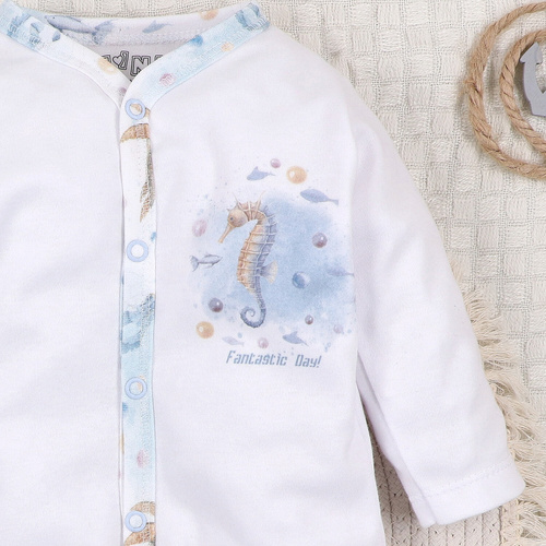 ABN-5451 Pagliaccetto per neonato Sea Of Joy Nini bianco - cotone organico, chiusura con bottoni a pressione