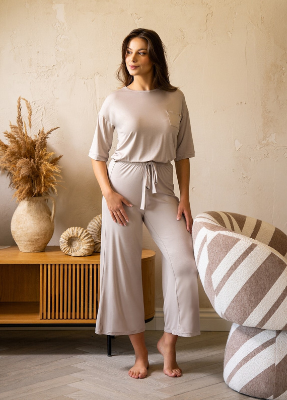 Pigiama donna MK34 Only You beige Belle Reverie - viscosa, manica corta, leggero e sensuale