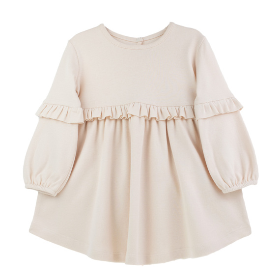 141973 Abito Nicol a maniche lunghe - beige, in cotone, con balze