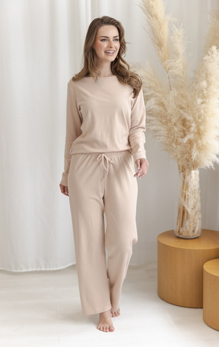 Pigiama donna Taro Sora 3641 beige 100% cotone a coste