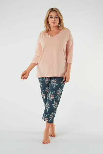 Julietta Pigiama donna maniche 3/4, pantaloni 7/8 Moda italiana - salmone/stampa