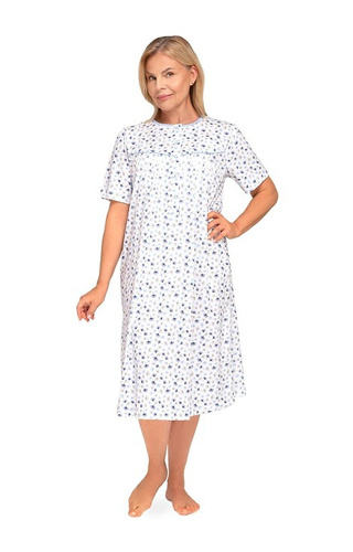 203 Bogna I Camicia da notte da donna Martel 32 in cotone blu, manica corta, non abbottonata