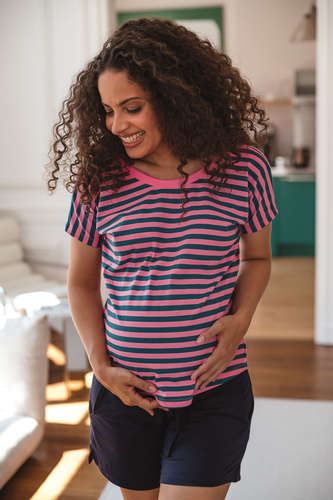Blusa Premaman Milk&Love Two Ways 2w1 per Allattamento Reversibile Scollo a V rosa-smeraldo
