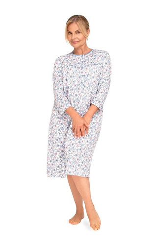 204 Bogna II Camicia da notte donna Martel 30 blu-rosa - cotone, manica lunga, non abbottonata