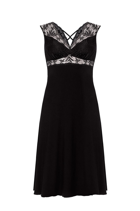 Camicia da notte Petra KM29 Mefemi by Nipplex nero- viscosa, pizzo, lunghezza al polpaccio