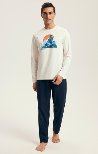 43475 Loji Pigiama uomo Henderson Core bianco - set in cotone stampa montagna