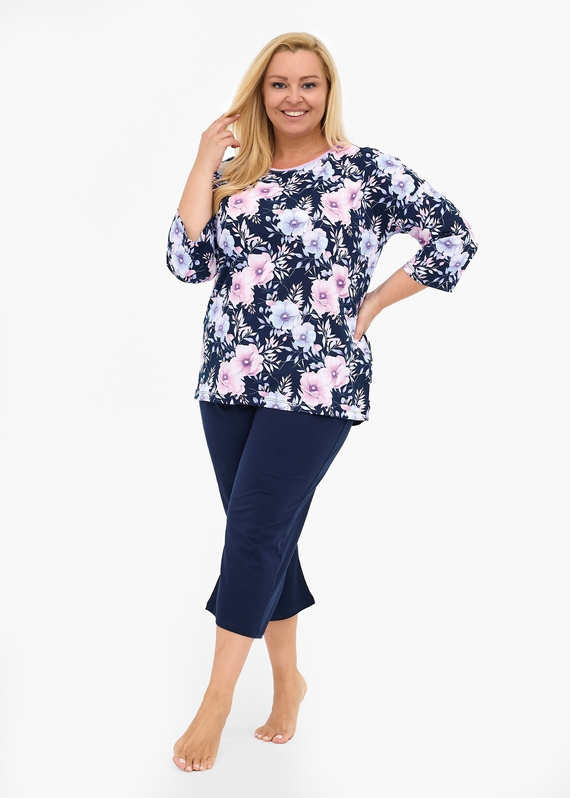 Pigiama donna 147/465 Anabel CORNETTE - cotone, manica 3/4, blu navy