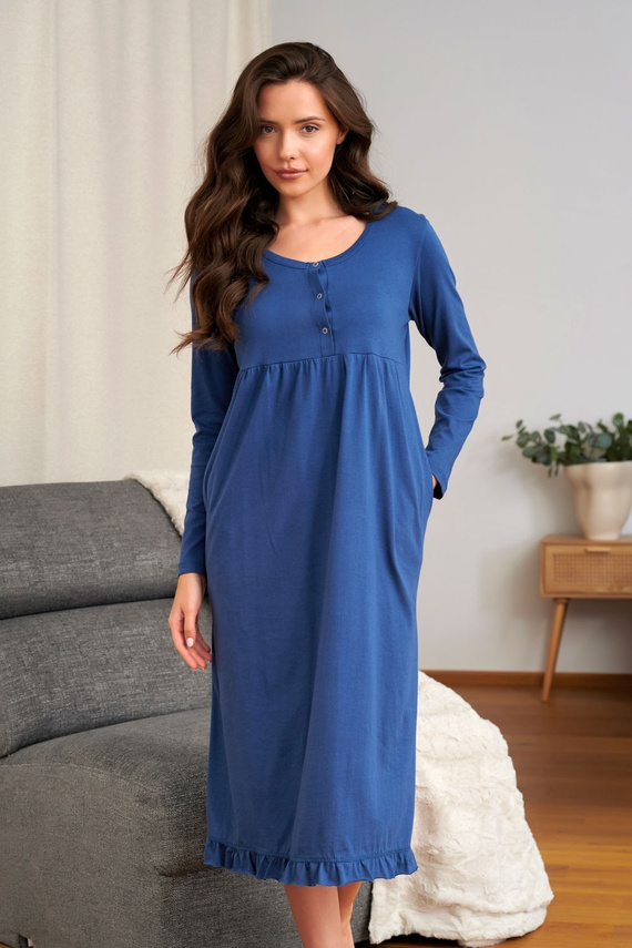 Camicia da notte Doctor Nap 7318 100% cotone per allattamento e gravidanza - indigo