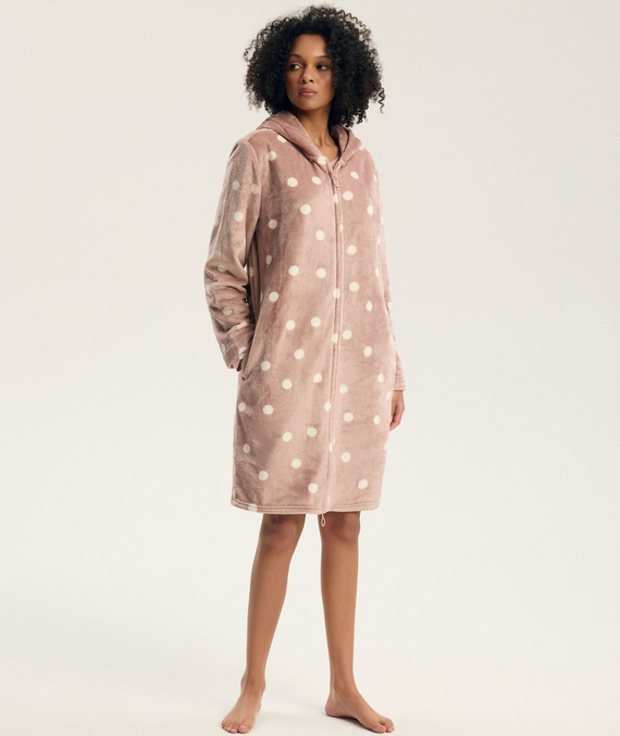 43599 Darlan Vestaglia da donna con cappuccio Henderson crema - morbida, leggera, prima del ginocchio