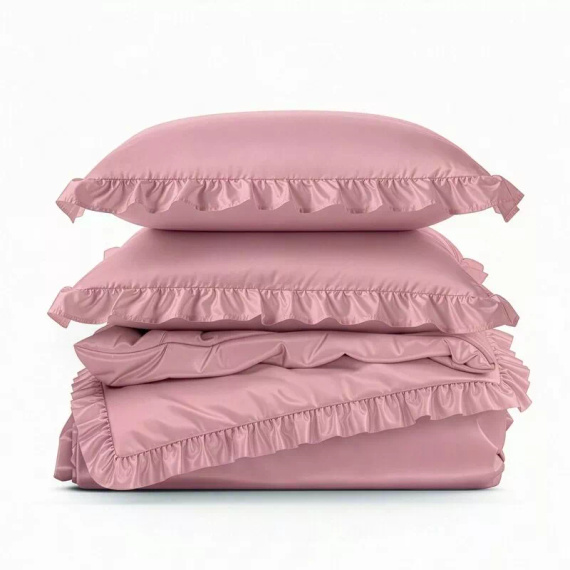 Biancheria da letto in microfibra Eurofirany MI con volant, morbida, con cerniera, rosa
