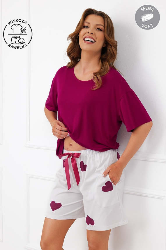 Italian Fashion Kioga Pigiama donna in viscosa Mega Soft pantaloncini cuori