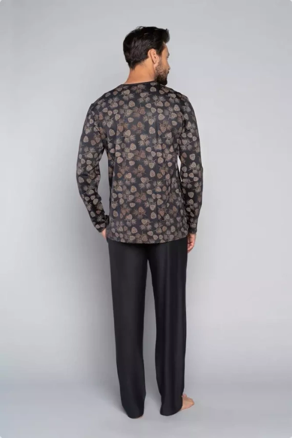 Pinus Pigiama uomo manica lunga, pantalone lungo Moda Italiana- stampa/grafite