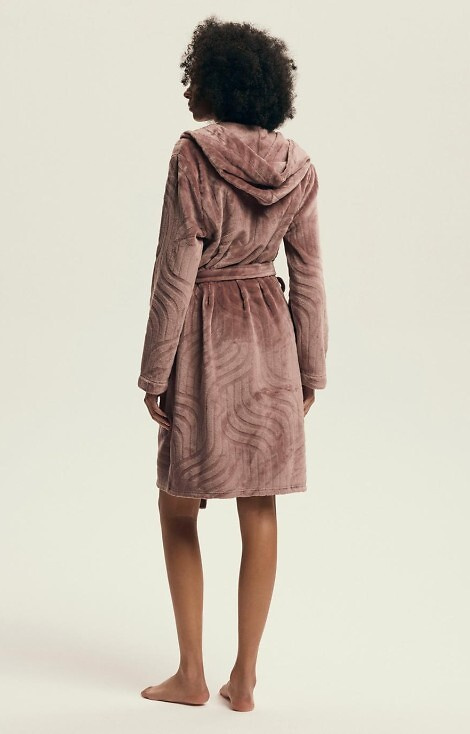 43602 Devyn Vestaglia da donna con cappuccio Henderson mogano - corta, calda, in velluto