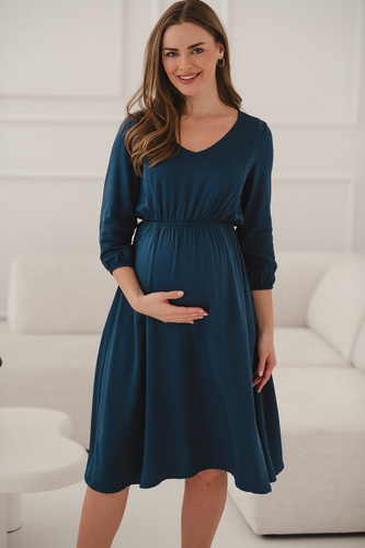 Lovely Dress Vestito midi per la maternità e l'allattamento Milk&Love - blu navy, 100% viscosa, manica a 3/4 | Stile e comfort