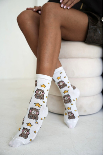 Calze da donna Milena 0200-262 Capibara Stelle Cotone Fantasia - ecru