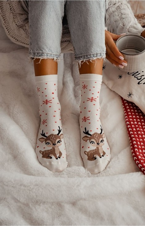 1283-036 Calzini da donna Little Reindeer Milena ecru - festosi, colorati, in cotone