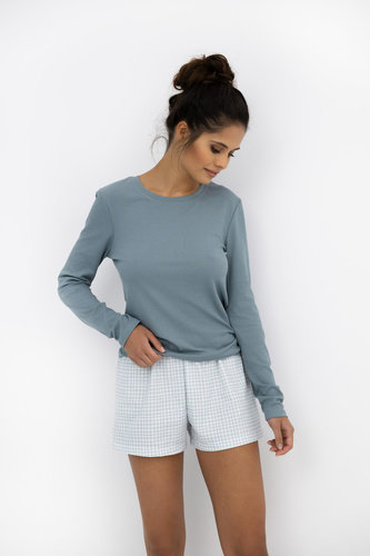 Pigiama da donna Kaitlyn Sensis - camicia a maniche lunghe e pantaloncini a quadri