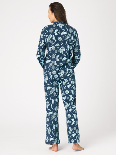 Pigiama donna Key LNS 435 marina – in flanella, aperta, 100% cotone