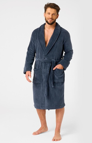 MGL 255 B25 Accappatoio da uomo blu navy - classico, morbido, legato in vita