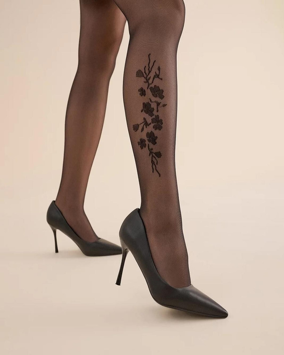 Collant 385 Jasmine 20 den Gabriella – Nero, Elasticizzato, Con Stampa Floreale